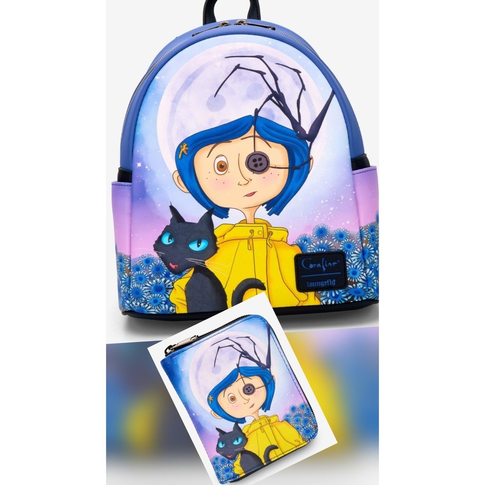 NEW Loungefly Coraline Button Eye Floral Mini Backpack & Wallet SET‎ Whimsigoth